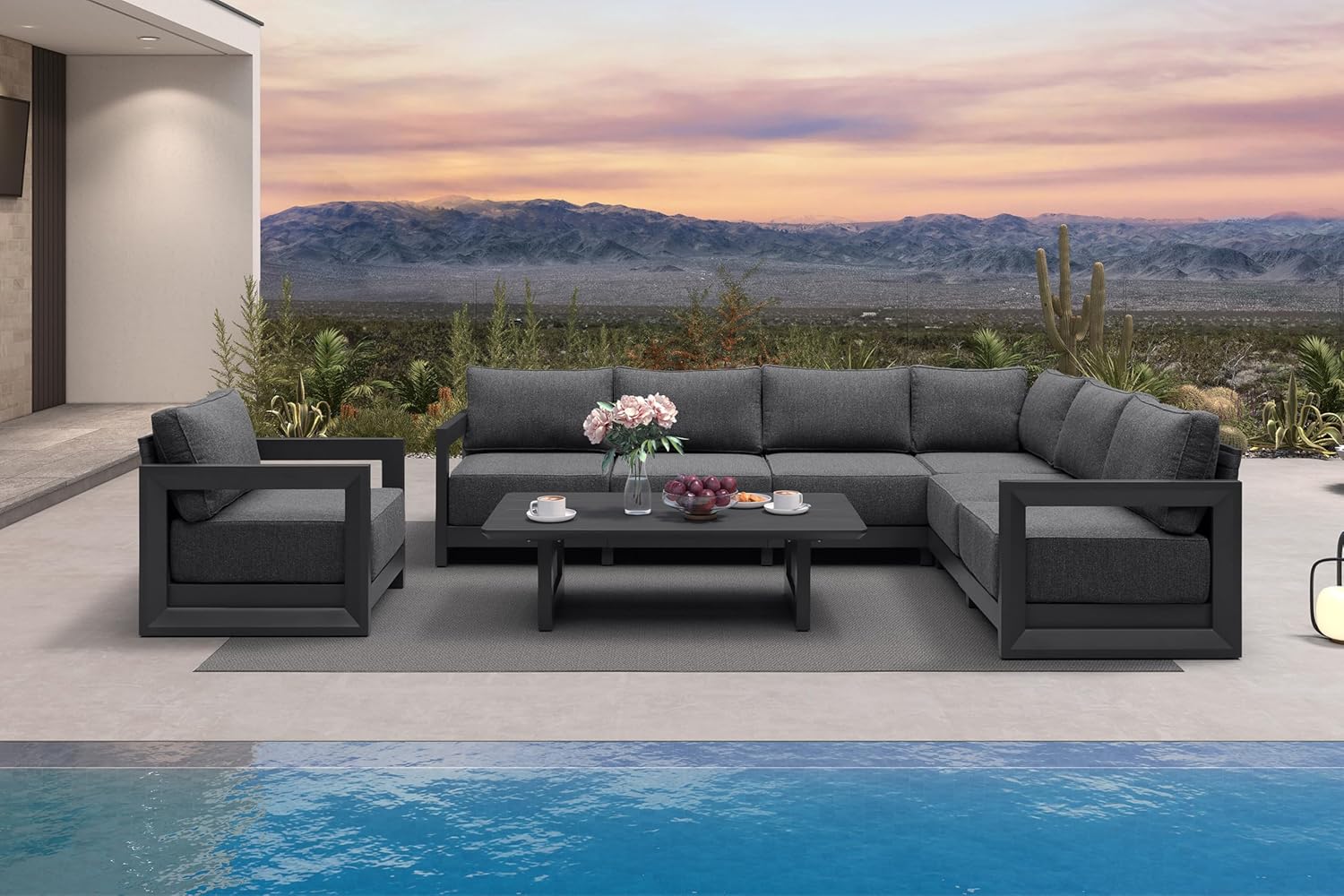 PURPLE LEAF 4-Pieces Wicker Patio Conversation Set Outdoor Rattan Sofa Patio Furniture Set with High-Density Cushions and Aluminum Coffee Table for Backyard Porch Poolside, Dark Grey