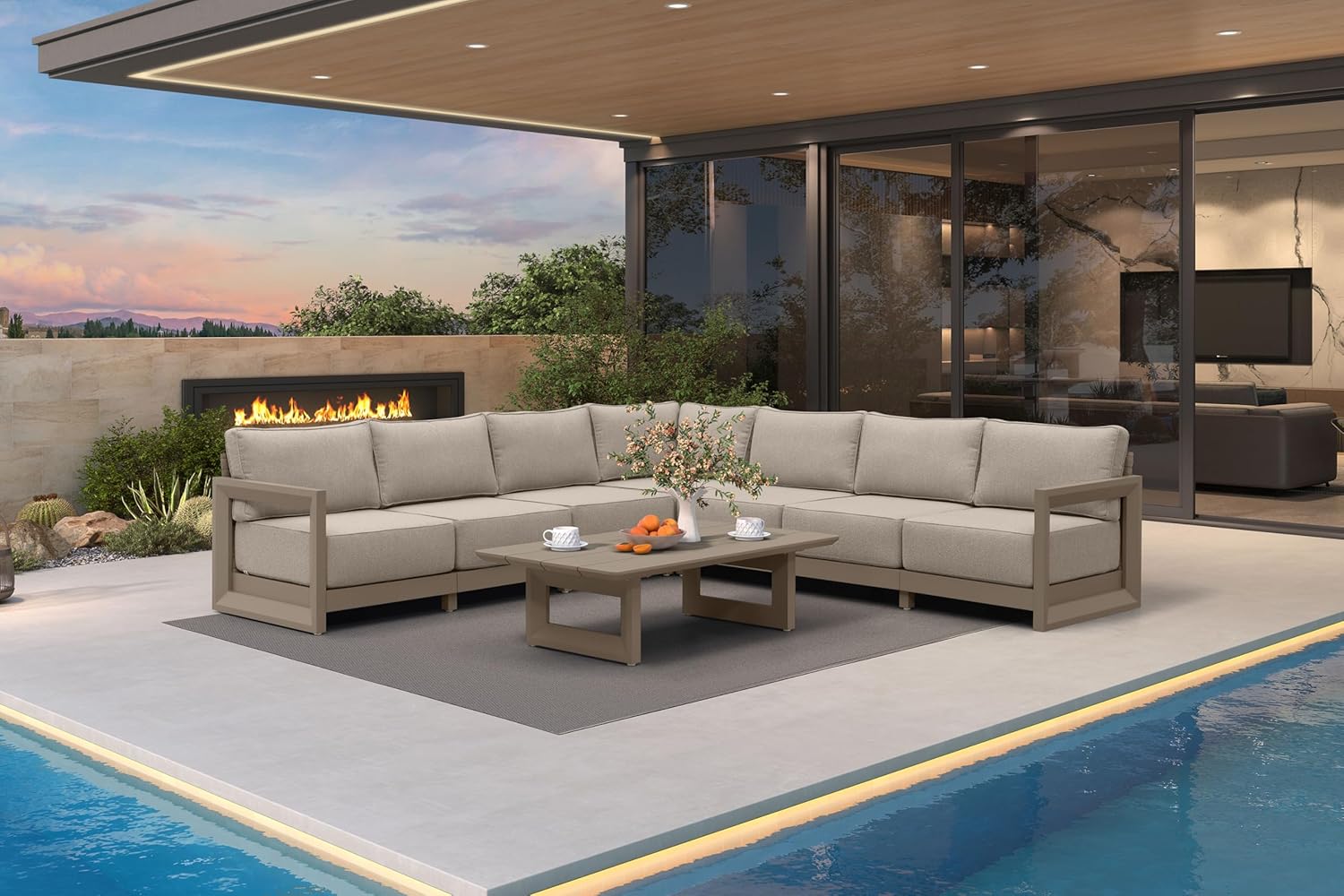 PURPLE LEAF 4-Pieces Wicker Patio Conversation Set Outdoor Rattan Sofa Patio Furniture Set with High-Density Cushions and Aluminum Coffee Table for Backyard Porch Poolside, Dark Grey