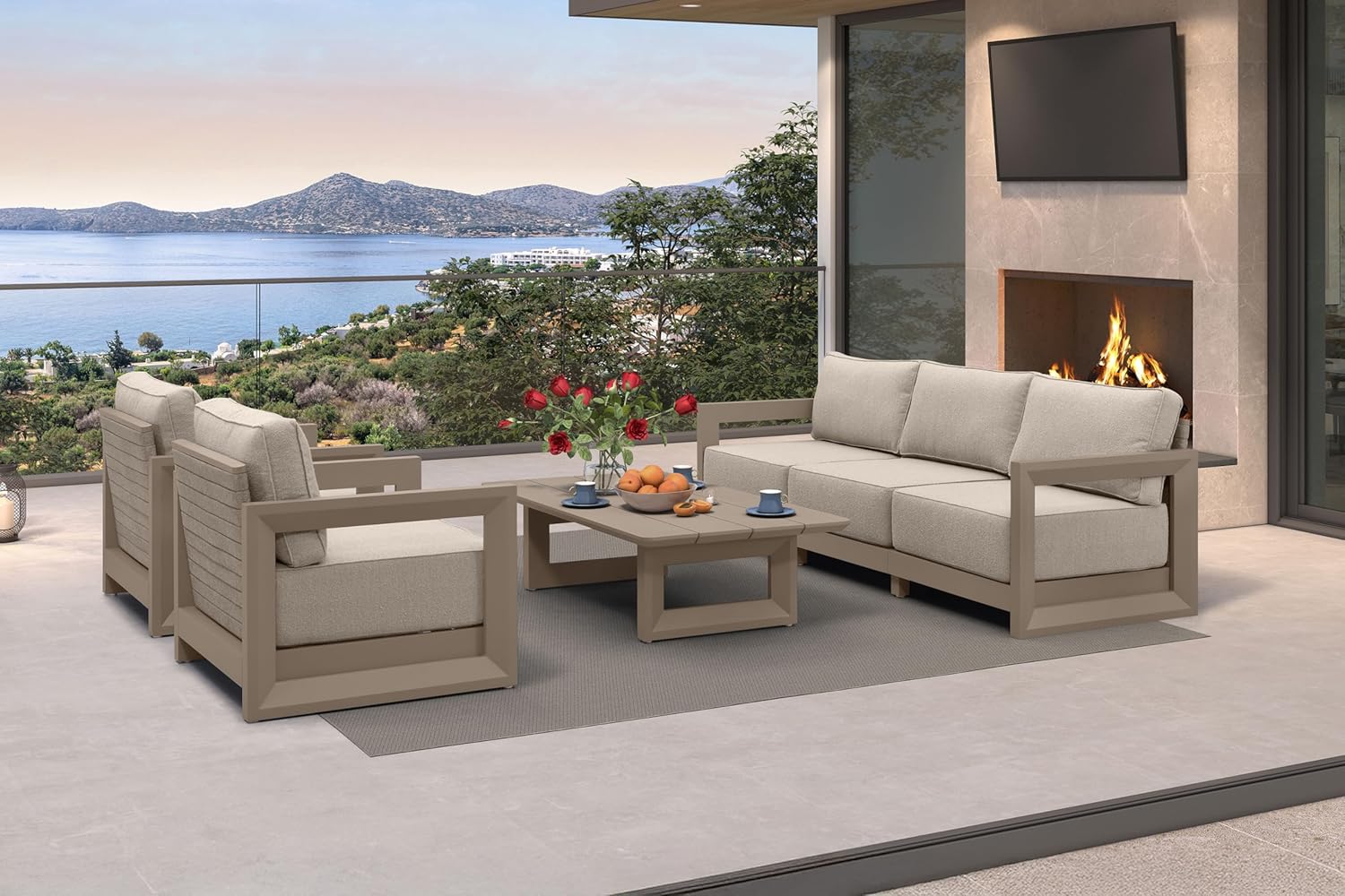 PURPLE LEAF 4-Pieces Wicker Patio Conversation Set Outdoor Rattan Sofa Patio Furniture Set with High-Density Cushions and Aluminum Coffee Table for Backyard Porch Poolside, Dark Grey