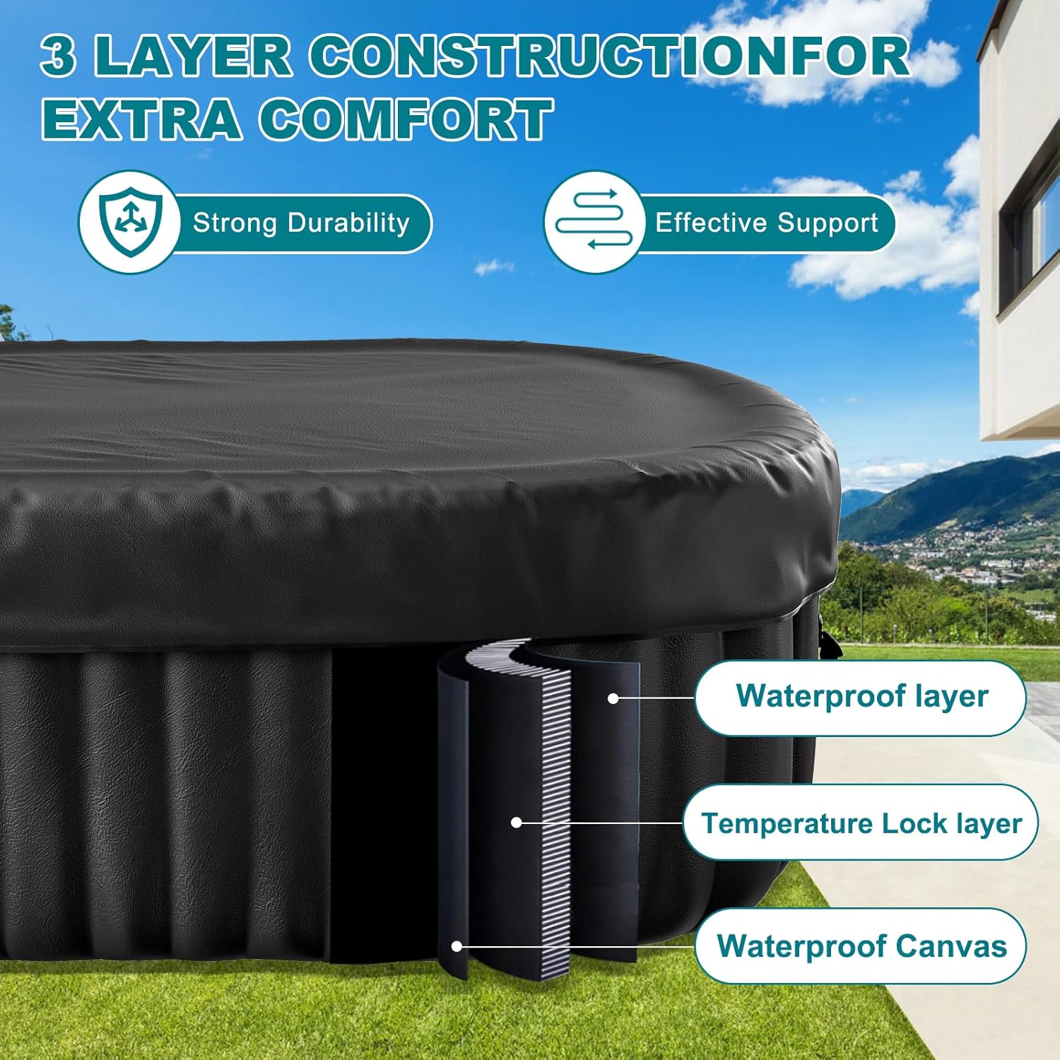 75" X 47" X 25" Hot Tub, 1-2 Person Inflatable Hot Tub, Oval Portable Blow Up Bathtub with Side Table, Outdoor Spa with 100 Bubble Jets and Heater Pump, Filter
