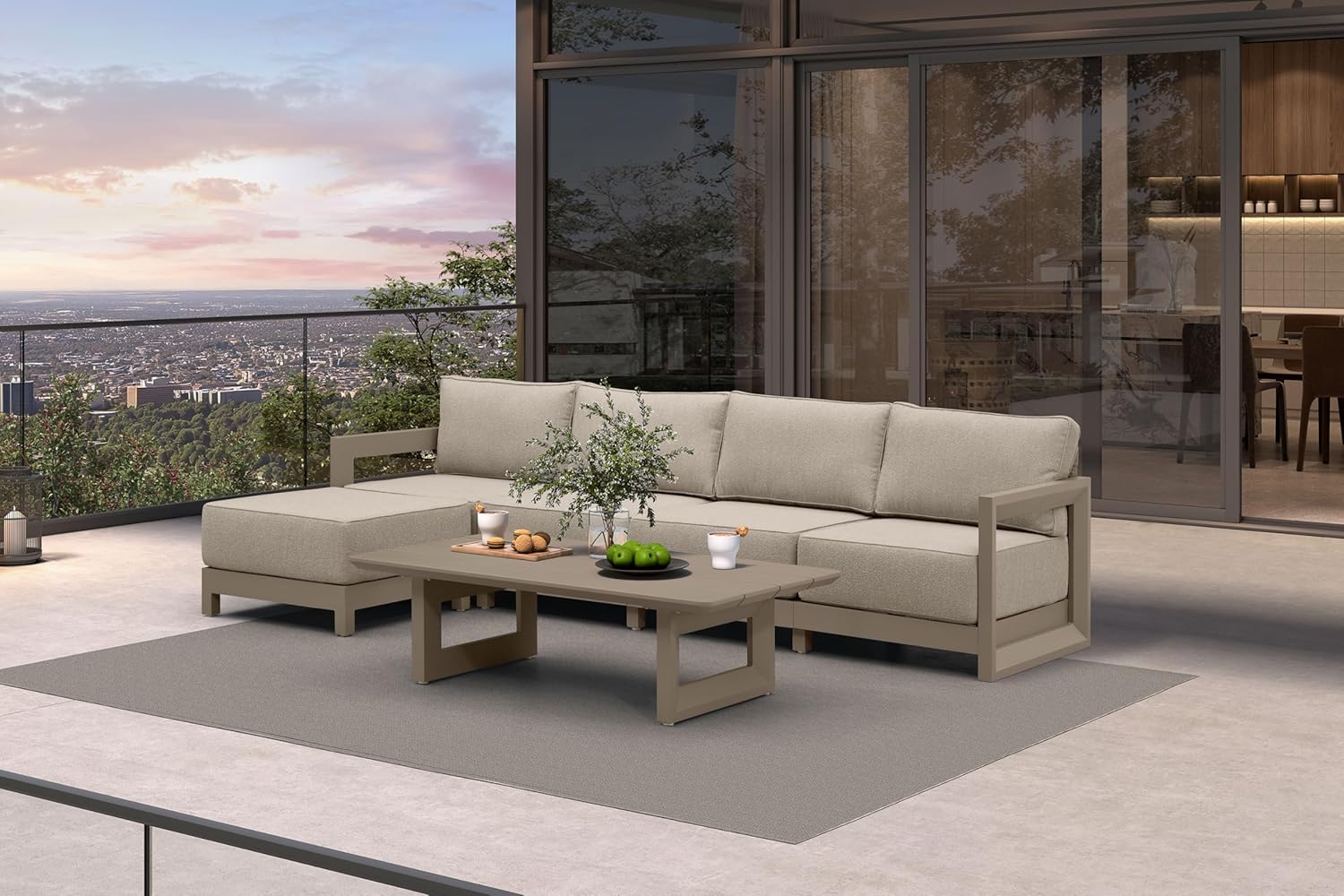 PURPLE LEAF 4-Pieces Wicker Patio Conversation Set Outdoor Rattan Sofa Patio Furniture Set with High-Density Cushions and Aluminum Coffee Table for Backyard Porch Poolside, Dark Grey