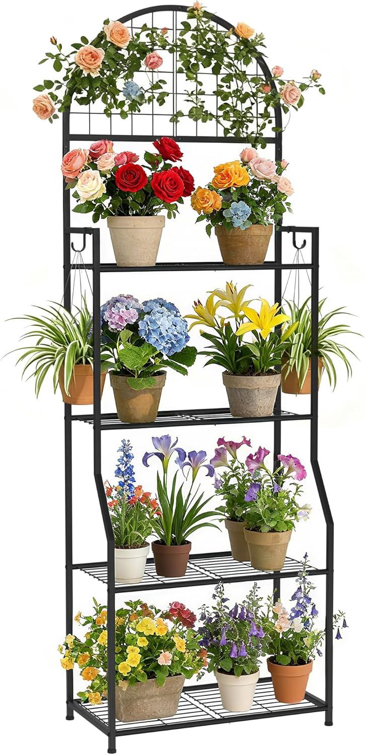 3 Tier Plant Stand Indoor Outdoor, Metal Plant Display Stand Plants Shelf Rack for Multiple Plants, Black Flower Plante Pots Holder for Patio Garden Balcony Living Room