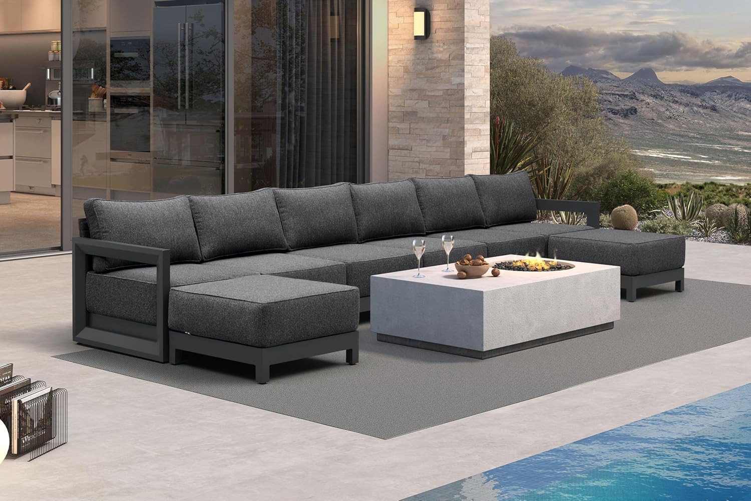 PURPLE LEAF 4-Pieces Wicker Patio Conversation Set Outdoor Rattan Sofa Patio Furniture Set with High-Density Cushions and Aluminum Coffee Table for Backyard Porch Poolside, Dark Grey