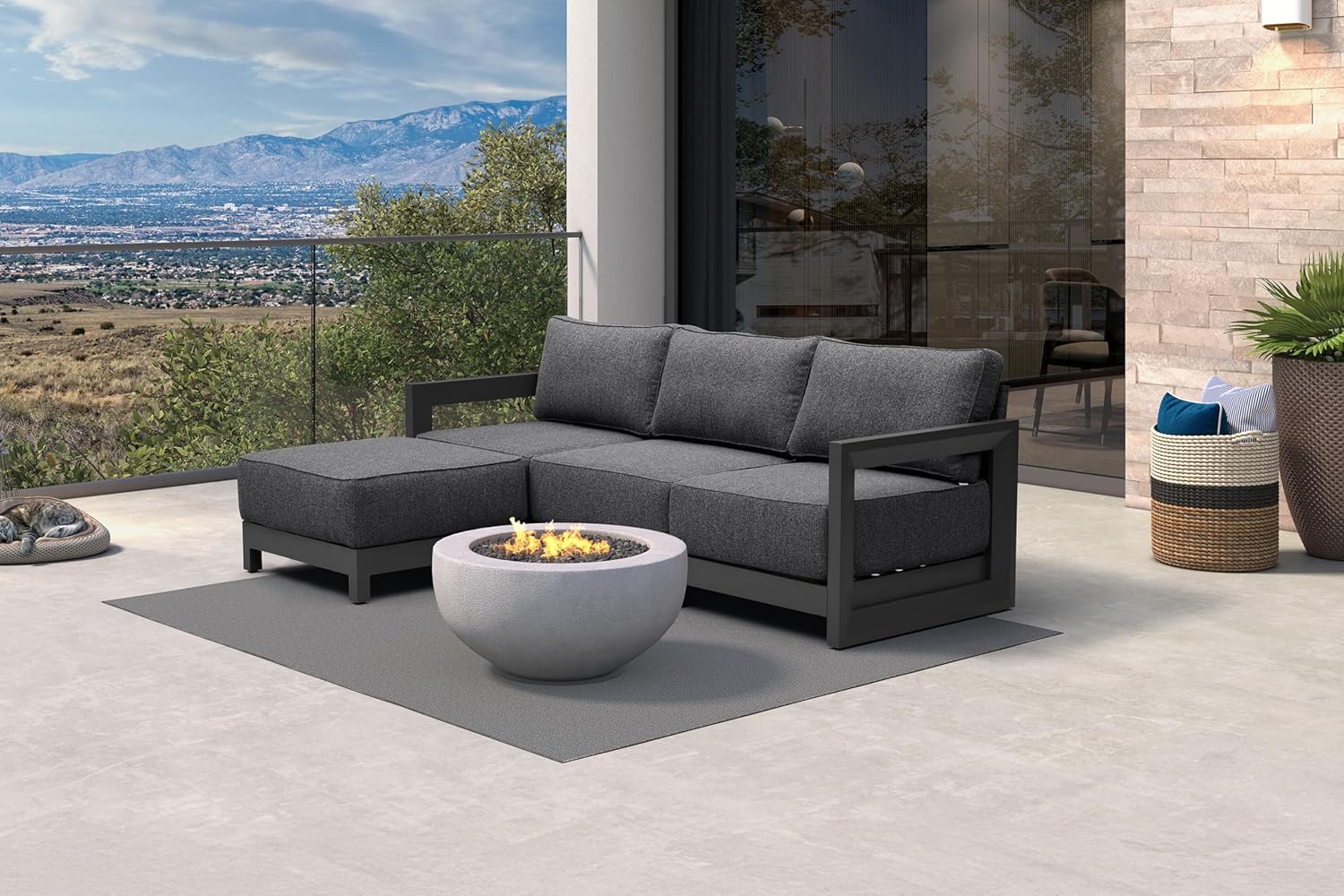 PURPLE LEAF 4-Pieces Wicker Patio Conversation Set Outdoor Rattan Sofa Patio Furniture Set with High-Density Cushions and Aluminum Coffee Table for Backyard Porch Poolside, Dark Grey