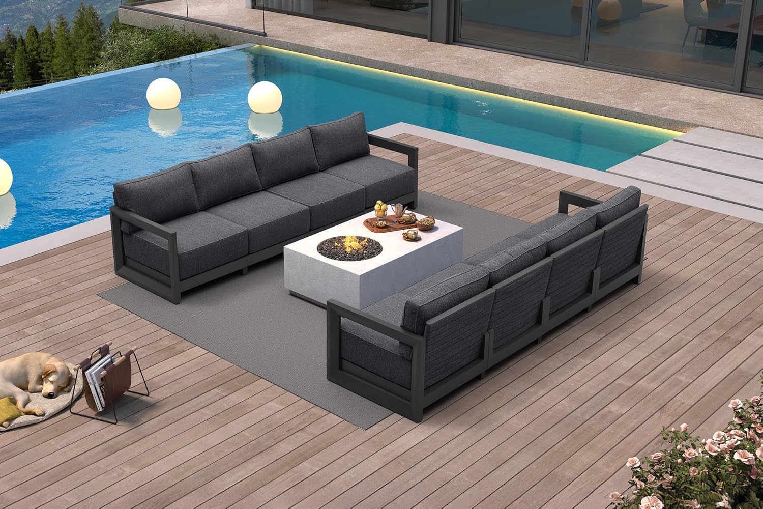 PURPLE LEAF 4-Pieces Wicker Patio Conversation Set Outdoor Rattan Sofa Patio Furniture Set with High-Density Cushions and Aluminum Coffee Table for Backyard Porch Poolside, Dark Grey