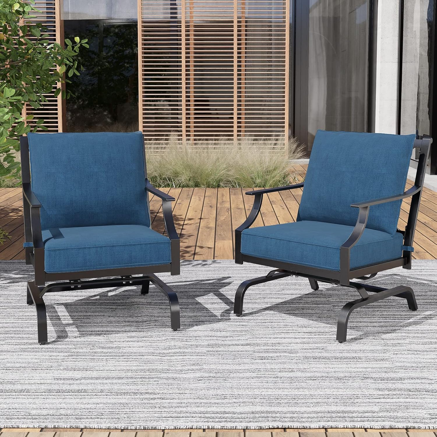 Grand patio 3-Piece Furniture Seating Motion Chairs Set Outdoor Bistro Set Patio Conversation Sets Glider Rocking Chair with Comfortable Gray Cushions Square Coffee Table for Garden Lawn & Poolside